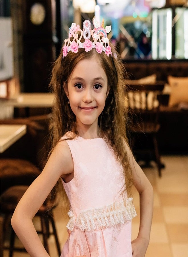 SuPoo 8th Birthday Headband Flower Crown for Girls Princess Tiara Decorations Hair Band Cute 8 Year Old Party Accessory - Image 2