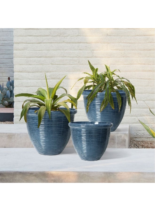 serene Durable and Elegant Design Round Resin Planter Marine Blue 66 x 45.5 x 45.5 cm SL32815B.18 - Image 2