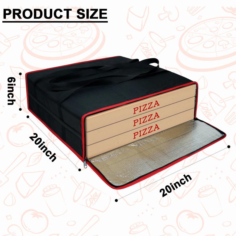 Bonnary Pizza Bags For Delivery, Insulated Pizza Warmer Carrier 20"x20"x6", Hot Food Delivery Personal & Professional Use - Black - Image 2