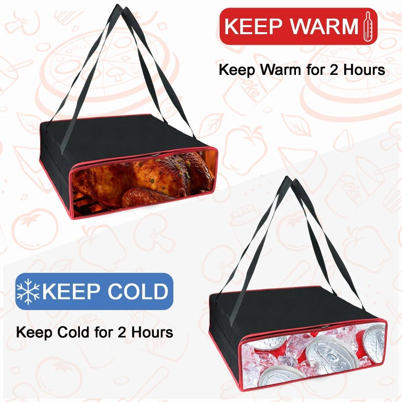 Bonnary Pizza Bags For Delivery, Insulated Pizza Warmer Carrier 20"x20"x6", Hot Food Delivery Personal & Professional Use - Black - Image 5