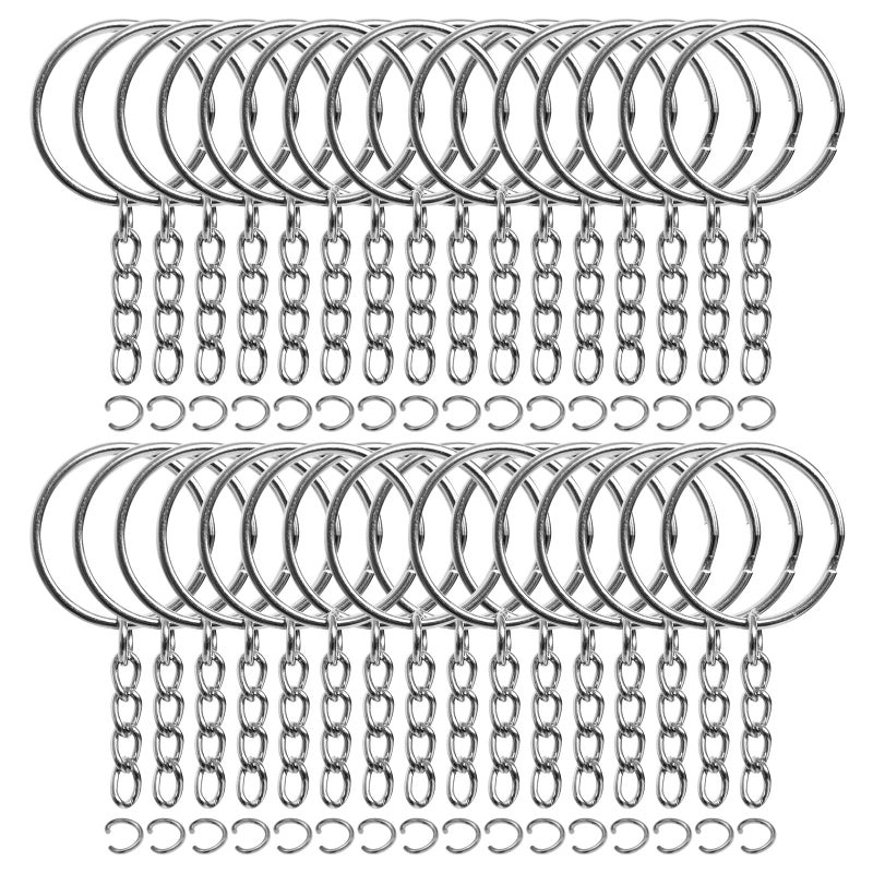 REEMTOO 50PCS Bulk Keychains Set, Split Keychains Rings with Chain 1 inch, Key Rings, Key Chain Rings, Keychain Ring Parts with Open Jump Ring and Connector. - Image 1