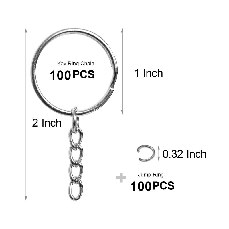 REEMTOO 50PCS Bulk Keychains Set, Split Keychains Rings with Chain 1 inch, Key Rings, Key Chain Rings, Keychain Ring Parts with Open Jump Ring and Connector. - Image 2