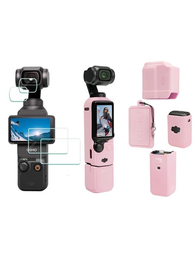 SJet DJI OSMO Pocket 3 Accessory Kit, Silicone Protective Case Cover, Tempered Glass Screen Protector, Lens Protector (Pink)  - Image 1
