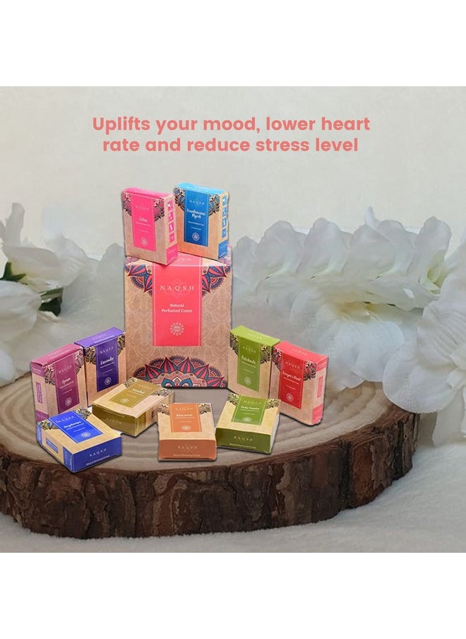 naqsh Hand Rolled Incense Cones Scented Long Lasting Aroma For Positivity & Pure Air Meditation, Yoga, Aromatherapy, Relaxing & Refreshing (12 Packs Of 10 Cones Each - Total 120 Incense Cones)  - Image 2