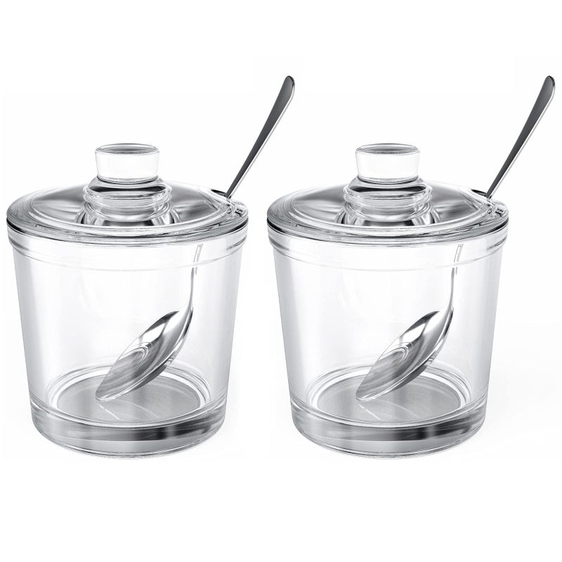ZEAYEA ZEAYEA Set of 2 Clear Glass Sugar Bowl 6 Ounce Seasoning Box Condiment Pots with Spoon and Lid Sugar Spice Salt Canister for Home Kitchen Coffee Bar Restaurant 