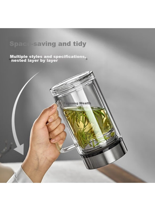 Tomimitsu Fuguang Large Capacity High Borosilicate Double-layer Glass Cup With Tea Strainer, Thickened Water Cup With Handle, Tea Infuser Cup, Office Mug - Image 3