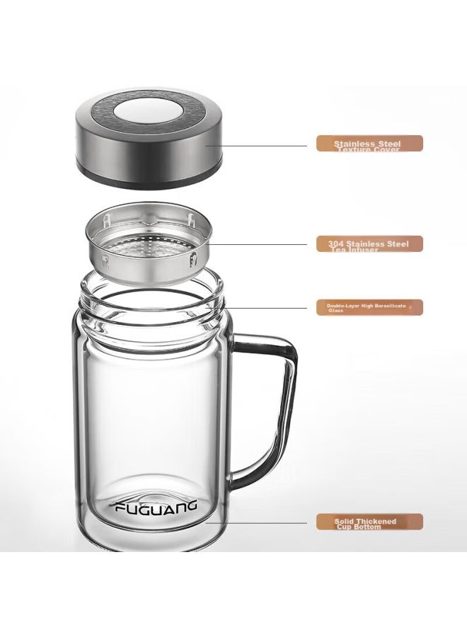 Tomimitsu Fuguang Large Capacity High Borosilicate Double-layer Glass Cup With Tea Strainer, Thickened Water Cup With Handle, Tea Infuser Cup, Office Mug - Image 5
