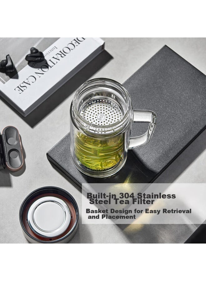Tomimitsu Fuguang Large Capacity High Borosilicate Double-layer Glass Cup With Tea Strainer, Thickened Water Cup With Handle, Tea Infuser Cup, Office Mug - Image 4
