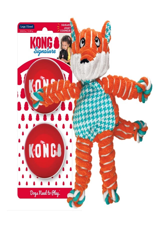 كونج كرات كونغ المرنة والعقد المميزة (عبوتان) - لعبة كلاب معقودة تحفز اللعب وتلبي الغرائز - مستلزمات كلاب بحشوة قليلة - كرات ألعاب كلاب قوية للعب الجلب - ثعلب، للكلاب الكبيرة - Image 1