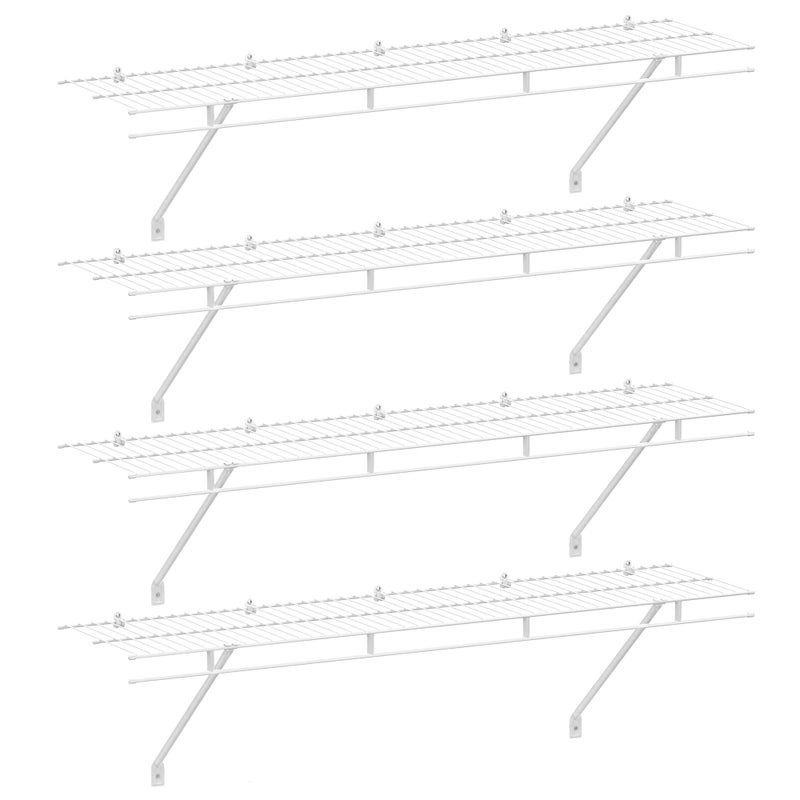 HAUSHOF Closet Shelves Wall Mounted 4-Pack, 4 ft x 12in White Wire Shelving for Laundry Room, Closet, Basement Organization and Storage - Image 1