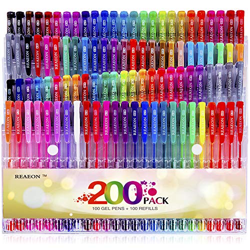 Reaeon Gel Pens, Reaeon 200 Pack Pen with Case for Adult Coloring Books, 100 Color Markers Plus 100 Refills for Drawing Painting Writing. - Image 1