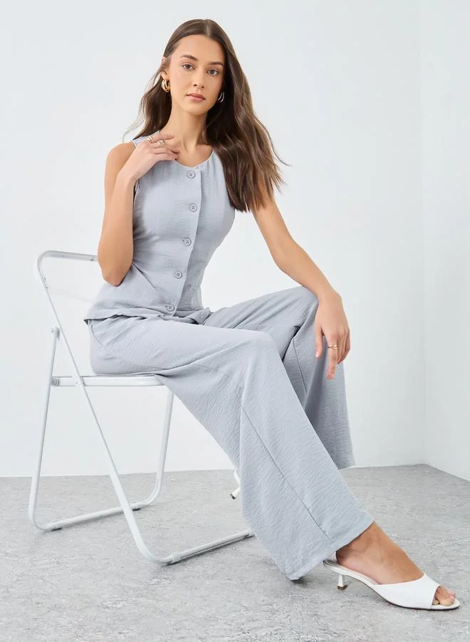 Styli Styli Women Grey Buttoned Top and Pants Co-Ords