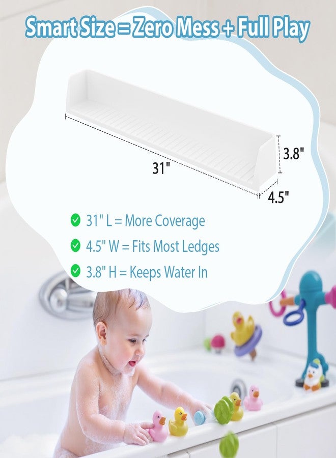 AyNirser Bathtub Splash Guard Play Shelf Over Tub 31” with Strong Suction Cups, Silicone Tub Water Guards Toy Tray Holder No Mess Water Spill in Bathroom-White - Image 3