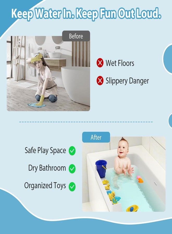 AyNirser Bathtub Splash Guard Play Shelf Over Tub 31” with Strong Suction Cups, Silicone Tub Water Guards Toy Tray Holder No Mess Water Spill in Bathroom-White - Image 2