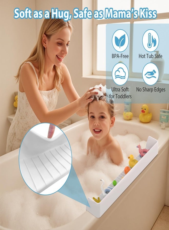 AyNirser Bathtub Splash Guard Play Shelf Over Tub 31” with Strong Suction Cups, Silicone Tub Water Guards Toy Tray Holder No Mess Water Spill in Bathroom-White - Image 5