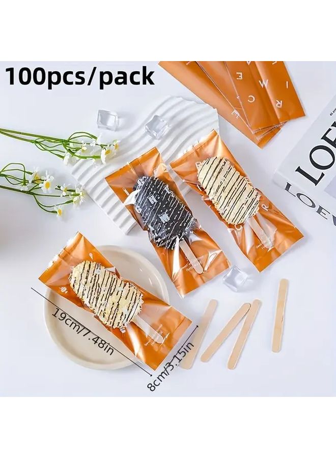 100 Pcs Golden Ice Cream Packaging Bags Transparent Popsicle Sealing Plastic Bags Disposable Food Packaging Bags For Homemade Frozen Treats - Image 3