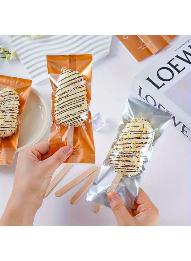 100 Pcs Golden Ice Cream Packaging Bags Transparent Popsicle Sealing Plastic Bags Disposable Food Packaging Bags For Homemade Frozen Treats - Image 1