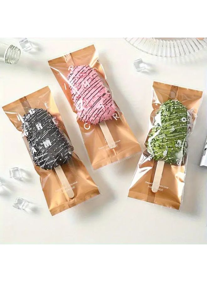 100 Pcs Golden Ice Cream Packaging Bags Transparent Popsicle Sealing Plastic Bags Disposable Food Packaging Bags For Homemade Frozen Treats - Image 2