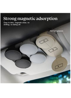 Excefore Sunglasses Holder For Car Sun Visor, Double Position Leather Glasses Hanger, Magnetic Eyeglass Clip For Auto, Ticket Card Clips Organizer, Universal Vehicle Visor Accessories, Beige  - Image 4