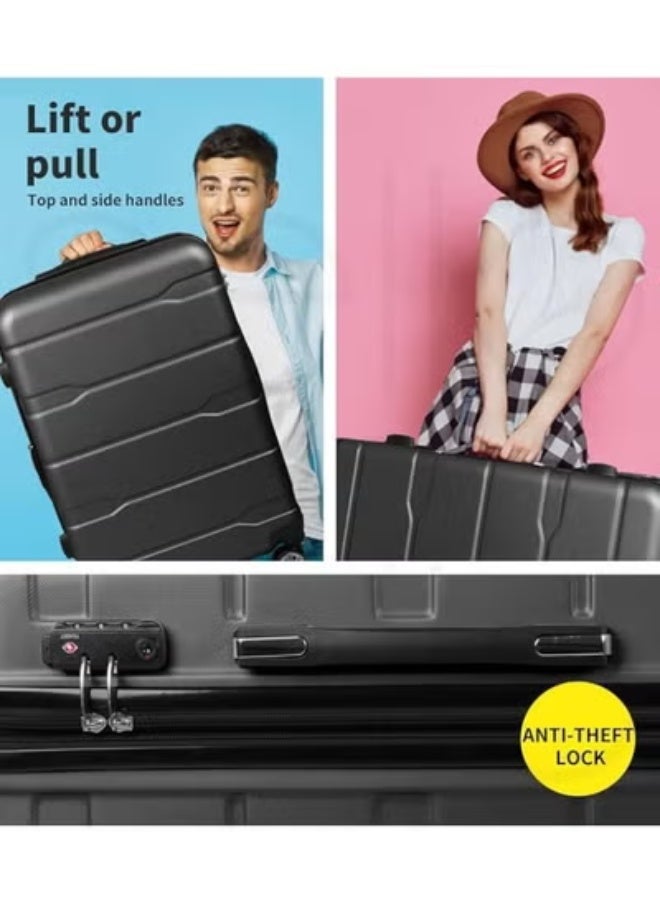28-Inch Hard-Shell Travel Suitcase – Four Wheels, Security Lock & Expandable Zipper – Black - Image 3