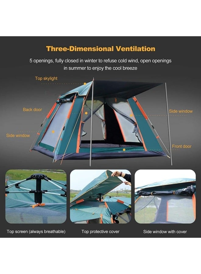 Camping Tent Outdoor Foldable Waterproof Tent Double Layer with Mosquito Nets Windows Carrying Bag for Portable Pop Up Tent for Outdoor Camping Hiking Backpacking (Green) - Image 3