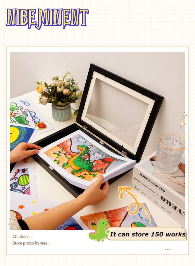 NIBEMINENT 1pc Magnetic A4 Art Display Frame - Front Opening, Foldable Design for Youngsters' Drawings & Photos - Versatile Wall Decor with Cartoon Theme for Home & Office, Cartoon Wall Art（Black） - Image 4