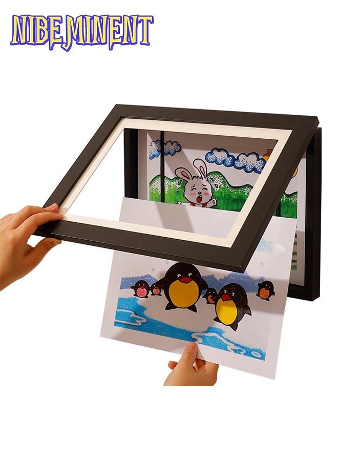 NIBEMINENT 1pc Magnetic A4 Art Display Frame - Front Opening, Foldable Design for Youngsters' Drawings & Photos - Versatile Wall Decor with Cartoon Theme for Home & Office, Cartoon Wall Art（Black） - Image 2