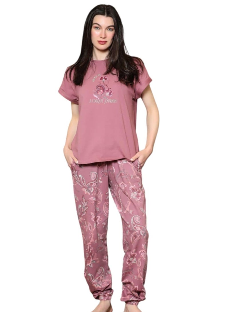 Smile Cotton women printed short sleeve pajamas set - Image 1