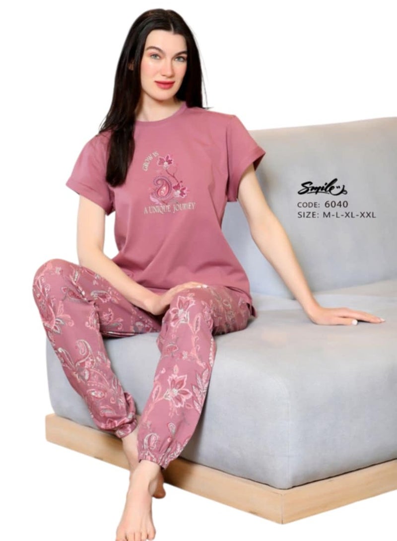 Smile Cotton women printed short sleeve pajamas set - Image 2