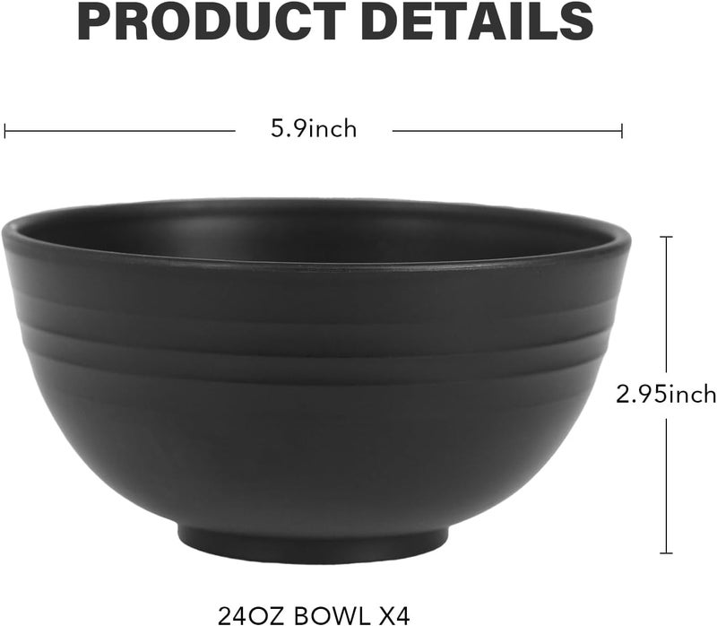 greenandlife 24oz4PCS Wheat Straw Cereal Bowls Lightweight Unbreakable Noodle Fruit Soup Rice Bowls Dishwasher Microwave Safe Bowl Sets Nontoxin BPA Free Black - Image 2