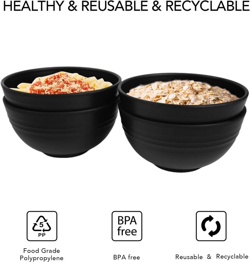 greenandlife 24oz4PCS Wheat Straw Cereal Bowls Lightweight Unbreakable Noodle Fruit Soup Rice Bowls Dishwasher Microwave Safe Bowl Sets Nontoxin BPA Free Black - Image 5