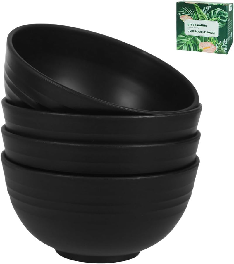 greenandlife 24oz4PCS Wheat Straw Cereal Bowls Lightweight Unbreakable Noodle Fruit Soup Rice Bowls Dishwasher Microwave Safe Bowl Sets Nontoxin BPA Free Black - Image 1