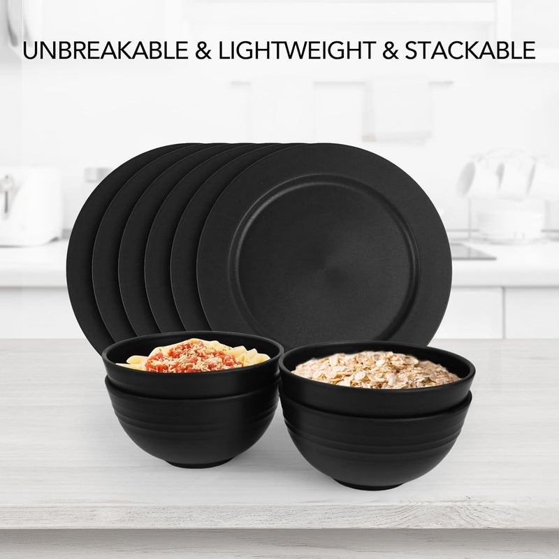 greenandlife 24oz4PCS Wheat Straw Cereal Bowls Lightweight Unbreakable Noodle Fruit Soup Rice Bowls Dishwasher Microwave Safe Bowl Sets Nontoxin BPA Free Black - Image 3