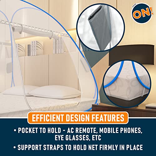 KOLAR Supreme On Queen Bed Mosquito Net with Pocket for Mobile, Spectacles; 6.5 Feet X 6 Feet Premium Machardani, Strong and Durable, 30 GSM, Tent Type, Foldable, Corrosion Resistant - Image 5