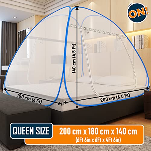 KOLAR Supreme On Queen Bed Mosquito Net with Pocket for Mobile, Spectacles; 6.5 Feet X 6 Feet Premium Machardani, Strong and Durable, 30 GSM, Tent Type, Foldable, Corrosion Resistant - Image 3