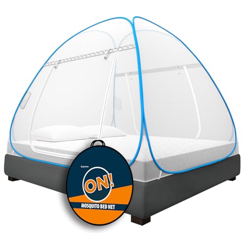 KOLAR Supreme On Queen Bed Mosquito Net with Pocket for Mobile, Spectacles; 6.5 Feet X 6 Feet Premium Machardani, Strong and Durable, 30 GSM, Tent Type, Foldable, Corrosion Resistant - Image 1