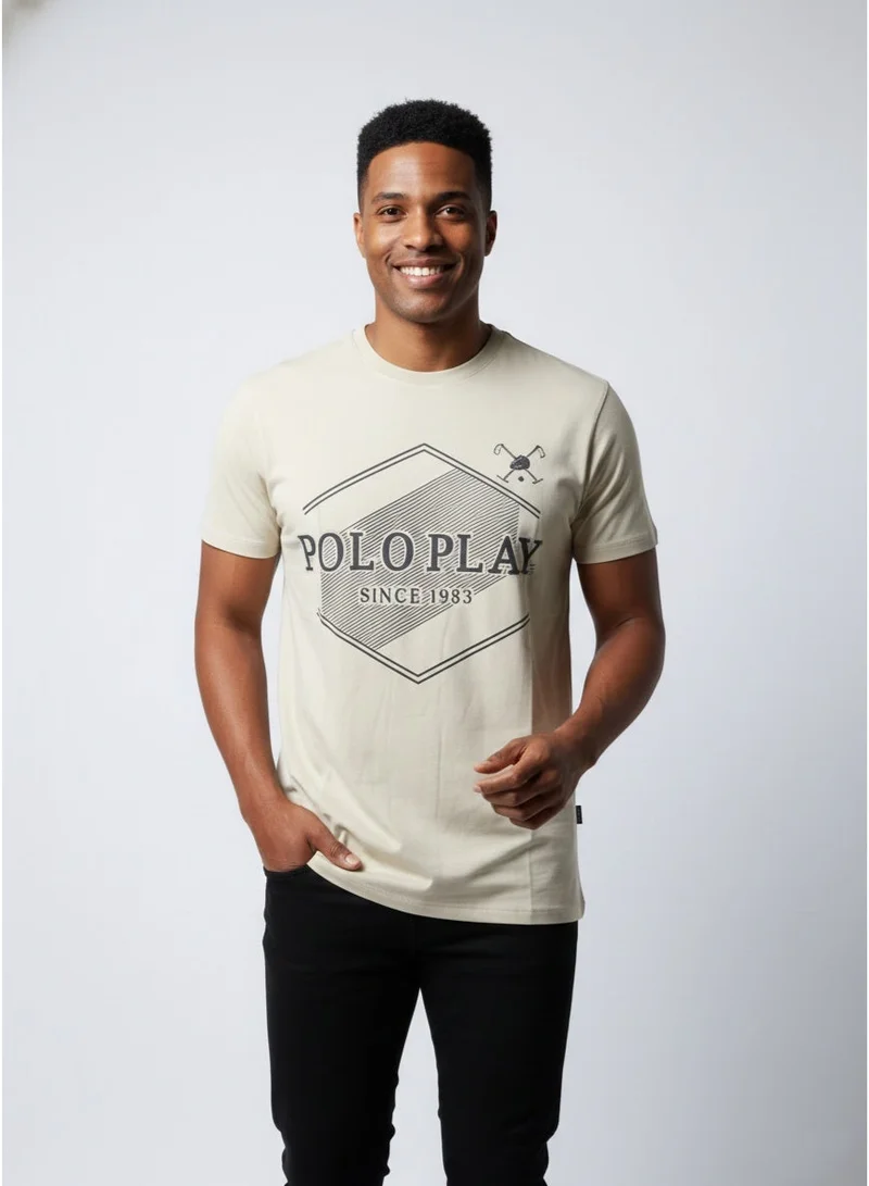 لعب البولو تيشيرت رجالي مطبوع بيج