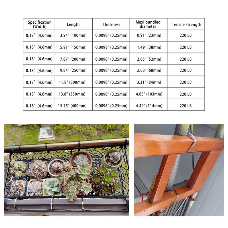 Mamfous 5.9 Inch Metal Zip Ties Heavy Duty 304 Stianless Steel Multi-Purpose Self Locking Cable Ties For Exhaust Wrap & Outdoor & Chain Link Fence & Garden(5.9) - Image 4