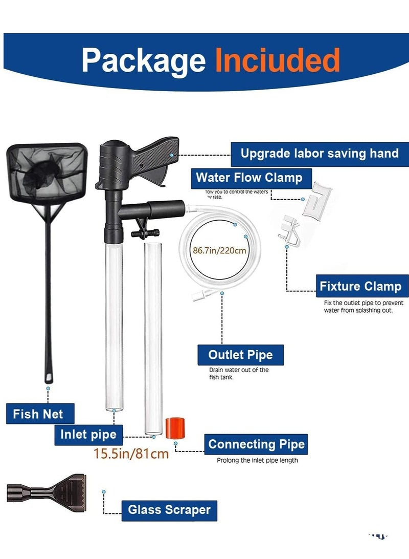 WALALLA Aquarium Gravel Cleaner Vacuum Fish Tank Vacuum Cleaner Tools for Aquarium Water Changer with Aquarium Thermometers Fish Net kit Use for Fish Tank Cleaning Gravel and Sand - Image 5