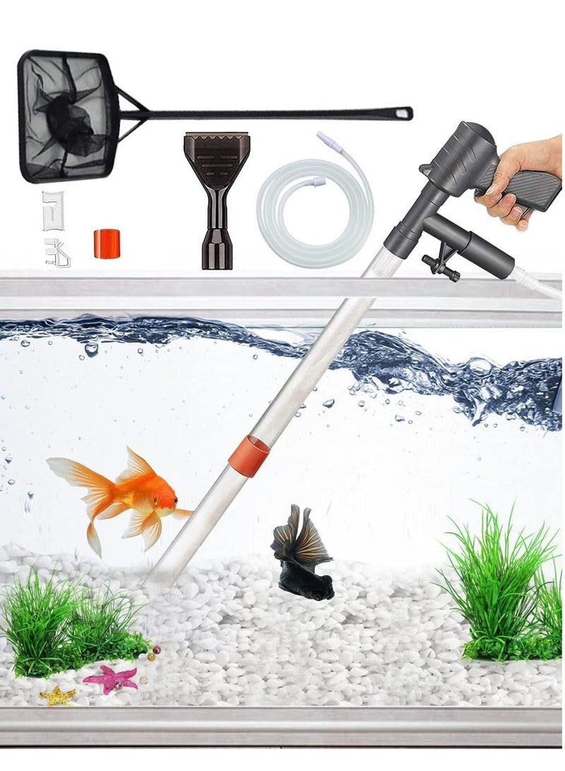 WALALLA Aquarium Gravel Cleaner Vacuum Fish Tank Vacuum Cleaner Tools for Aquarium Water Changer with Aquarium Thermometers Fish Net kit Use for Fish Tank Cleaning Gravel and Sand - Image 1