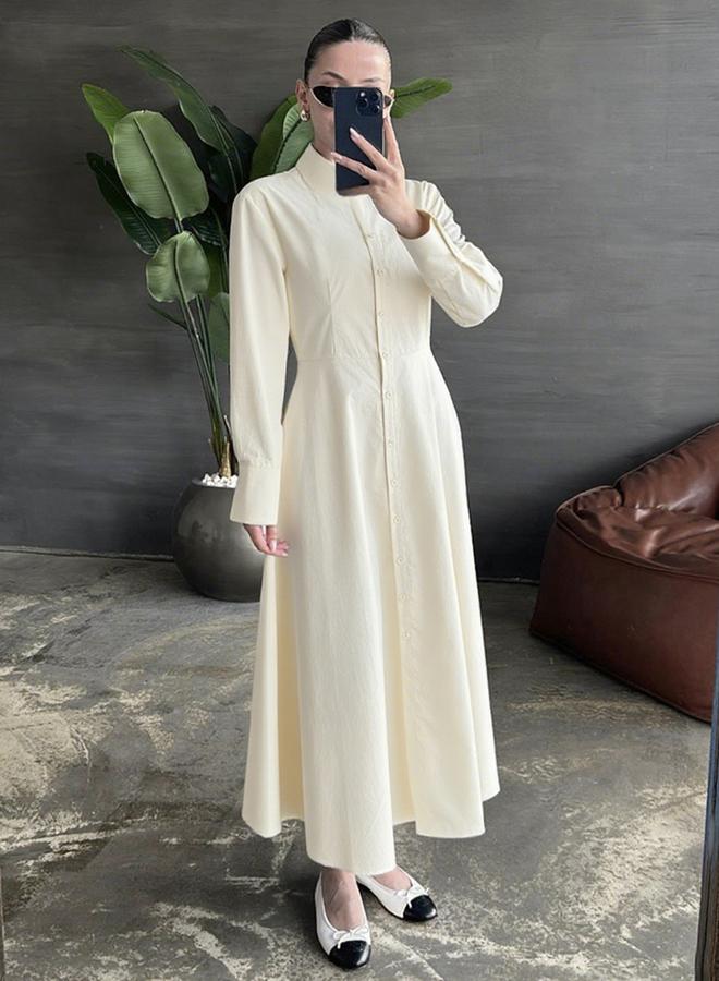 Take Two Solid Long Sleeve Button Shirt Midi Dress - Image 1