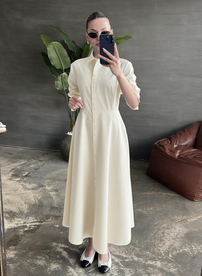 Take Two Solid Long Sleeve Button Shirt Midi Dress - Image 2
