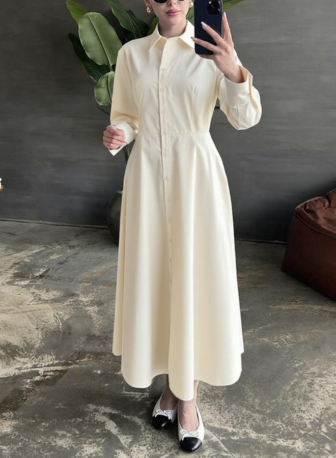 Take Two Solid Long Sleeve Button Shirt Midi Dress - Image 4