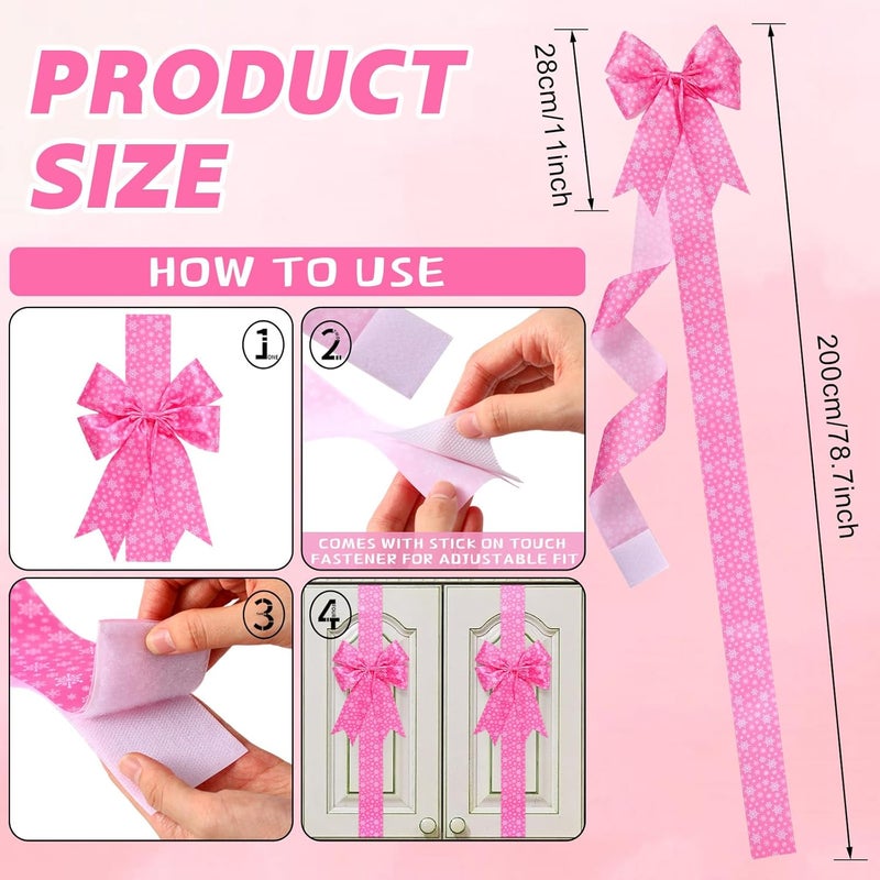 WILLBOND 8 Pcs Christmas Cabinet Ribbons Bows for Kitchen 78.8 Inch Large Pink Snowflake Christmas Door Ribbon for Gift Xmas Tree Home Fireplace Furniture Party Decor - Image 2