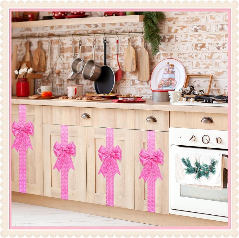 WILLBOND 8 Pcs Christmas Cabinet Ribbons Bows for Kitchen 78.8 Inch Large Pink Snowflake Christmas Door Ribbon for Gift Xmas Tree Home Fireplace Furniture Party Decor - Image 3