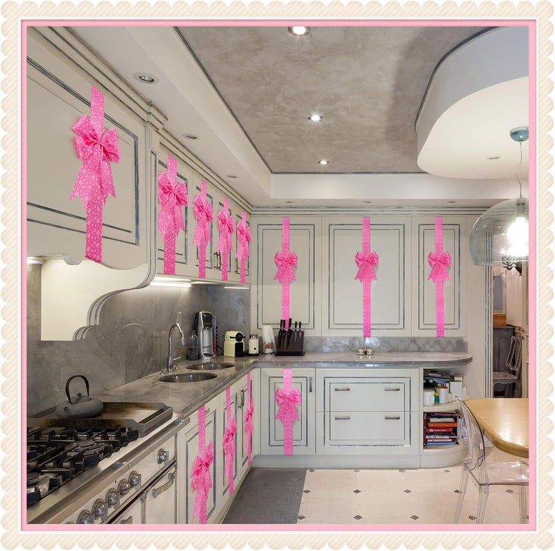 WILLBOND 8 Pcs Christmas Cabinet Ribbons Bows for Kitchen 78.8 Inch Large Pink Snowflake Christmas Door Ribbon for Gift Xmas Tree Home Fireplace Furniture Party Decor - Image 5