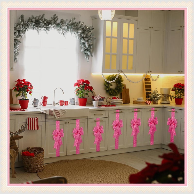 WILLBOND 8 Pcs Christmas Cabinet Ribbons Bows for Kitchen 78.8 Inch Large Pink Snowflake Christmas Door Ribbon for Gift Xmas Tree Home Fireplace Furniture Party Decor - Image 4