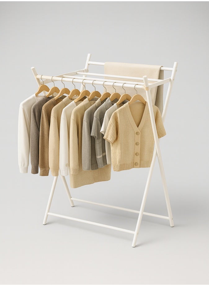 LIVVY Foldable Clothes Drying Rack, Heavy Duty Laundry Hanger Stand with Shoe Shelf, Portable Garment Organizer for Indoor & Outdoor Use, Space Saving Metal Clothing Rack - Image 1