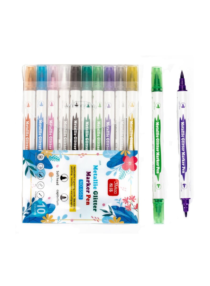 Zikra 10 Colors Metallic Markers Set, Dual Tip Markers Acrylic Paint Pens Rock Painting Pens Scrapbooking Art Pens Non-Toxic Paint Pens for Rock, Ceramic, Card Making, Scrapbooking Crafts, DIY Crafts - Image 1