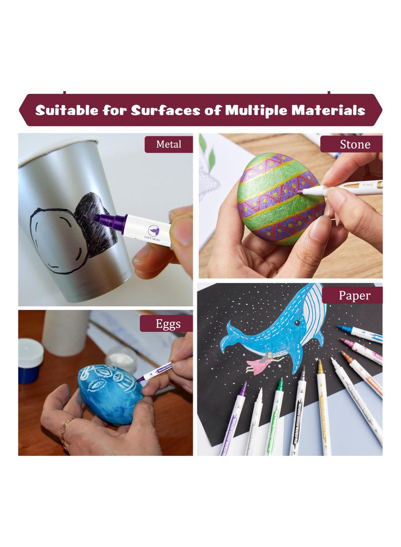 Zikra 10 Colors Metallic Markers Set, Dual Tip Markers Acrylic Paint Pens Rock Painting Pens Scrapbooking Art Pens Non-Toxic Paint Pens for Rock, Ceramic, Card Making, Scrapbooking Crafts, DIY Crafts - Image 2